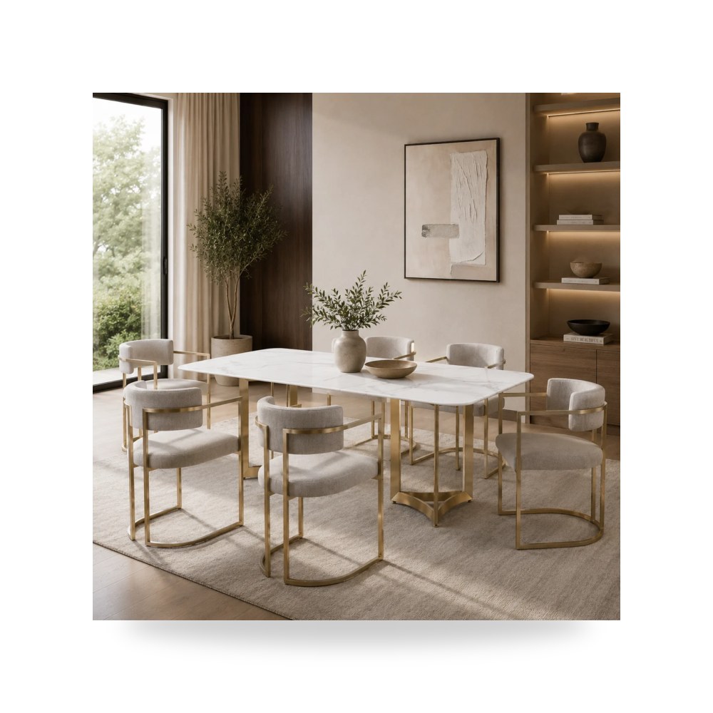 كرسي طعام فاخر - طقم غرفة طعام أبيض موديل AR - طراز AR-8707-SET