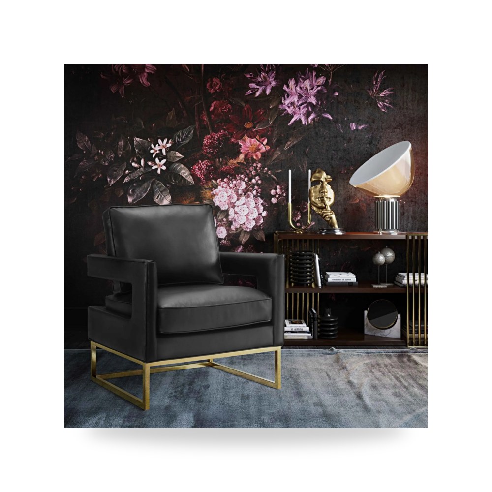 كرسي جلوس بتصميم أنيق - كرسي جلد أسود Avery TOV معتمد - من TOV Furniture - طراز TOV-A112