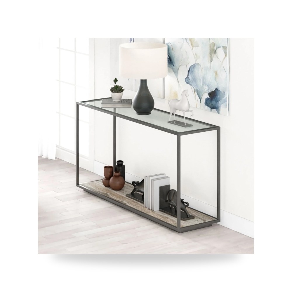 طاولة كونسول رمادي Amerah Travertine موديل C089-03TGY