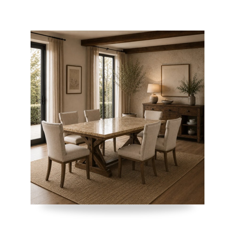 كرسي طعام فاخر - طقم غرفة طعام بني موديل TS - طراز TS-1007-6Set-B
