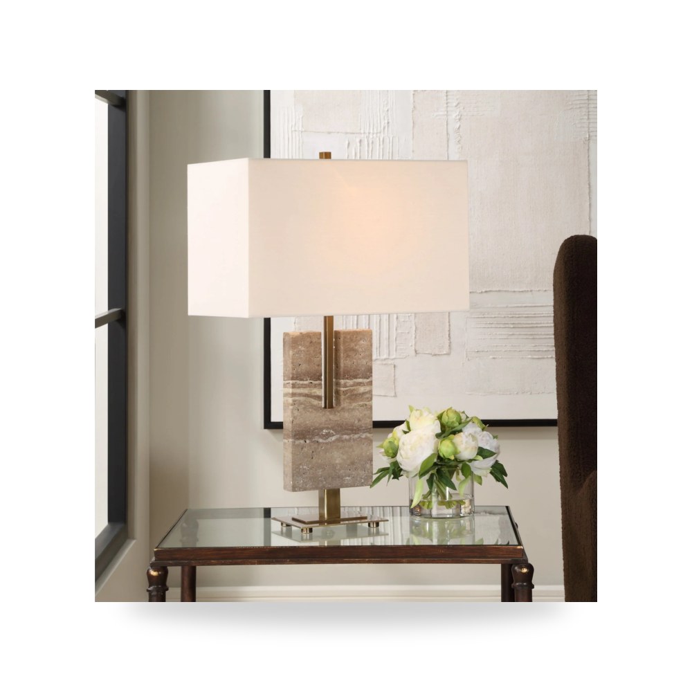 مصباح طاولة ديكوري - U-Shaped Travertine Accent Lamp - من Uttermost - طراز 30402-UTT