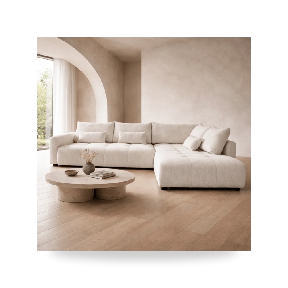 كراسي ومقاعد فاخرة - أريكة زاوية بيج Reemz - طراز HC05815