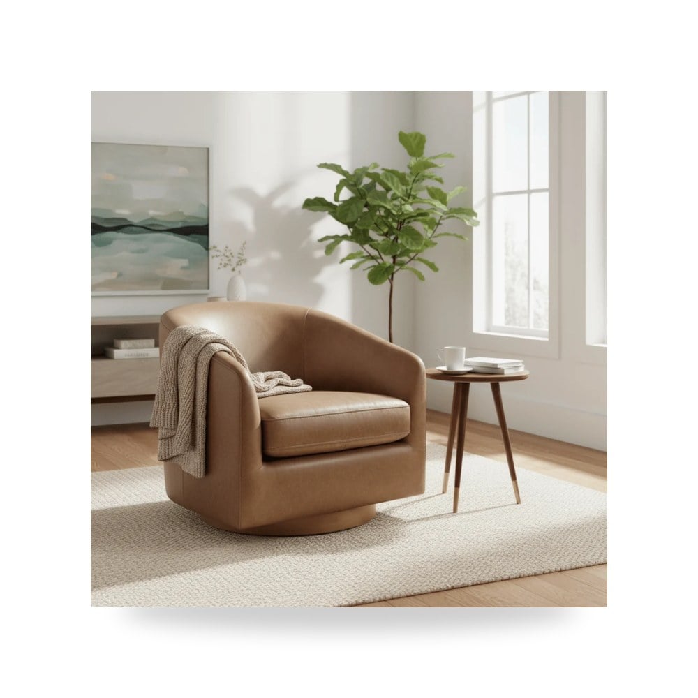كرسي جلوس بتصميم أنيق - OSCY LEATHER SWIVEL CHAIR - من Moe's Home - طراز KQ-1015-40