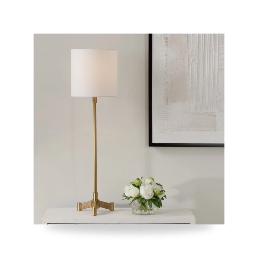 مصباح طاولة ديكوري - Rattan Wrapped Plated Brass Buffet Lamp - من Uttermost
