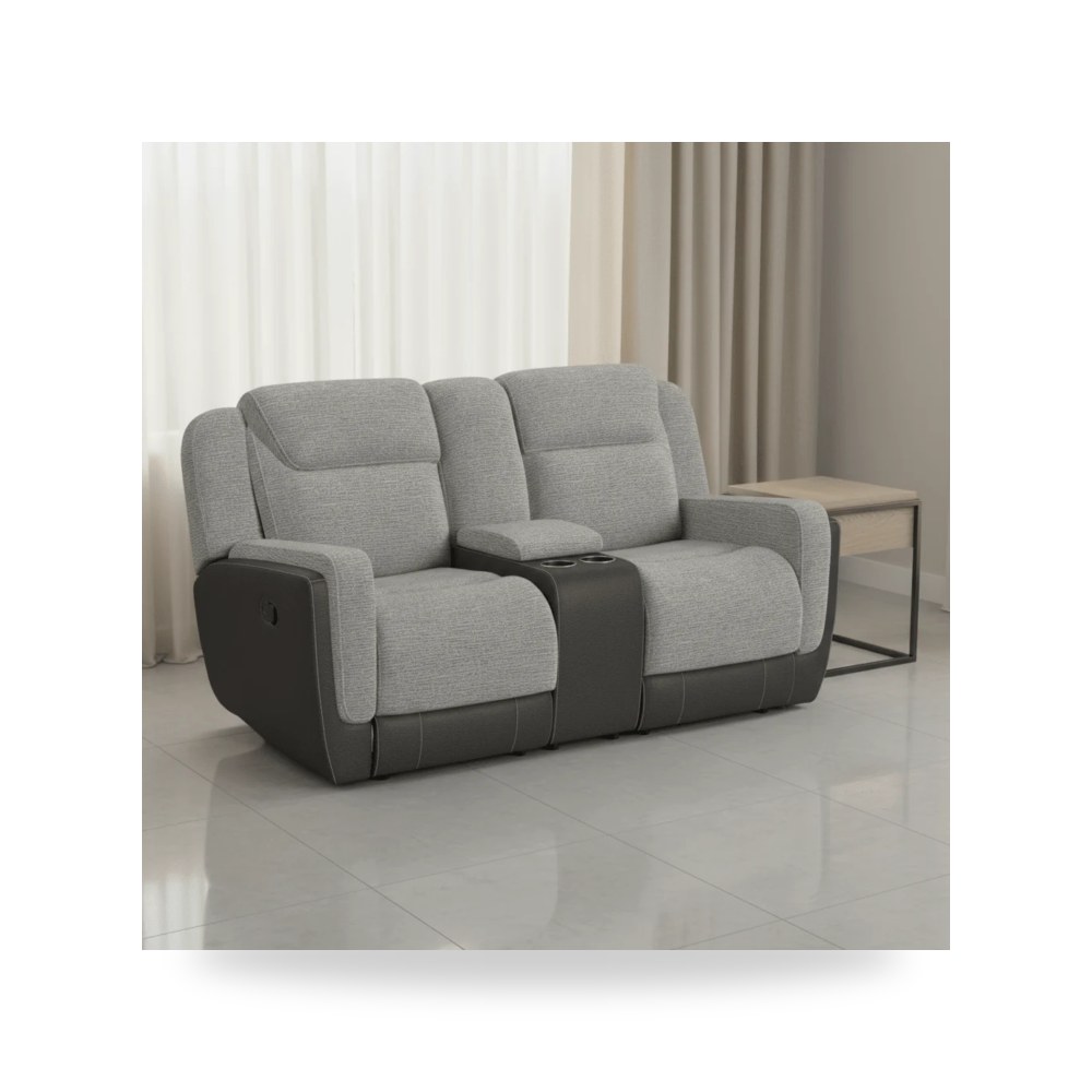 كنب ثنائي استرخاء ريكلاينر مع كونسول وسطي هورنت رمادي Hornet Motion Loveseat من روتس