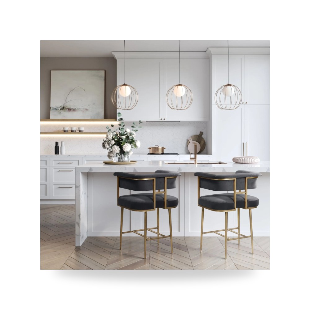 كرسي جلوس بتصميم أنيق - كرسي قطيفة رمادي Astrid Counter TOV - من TOV Furniture
