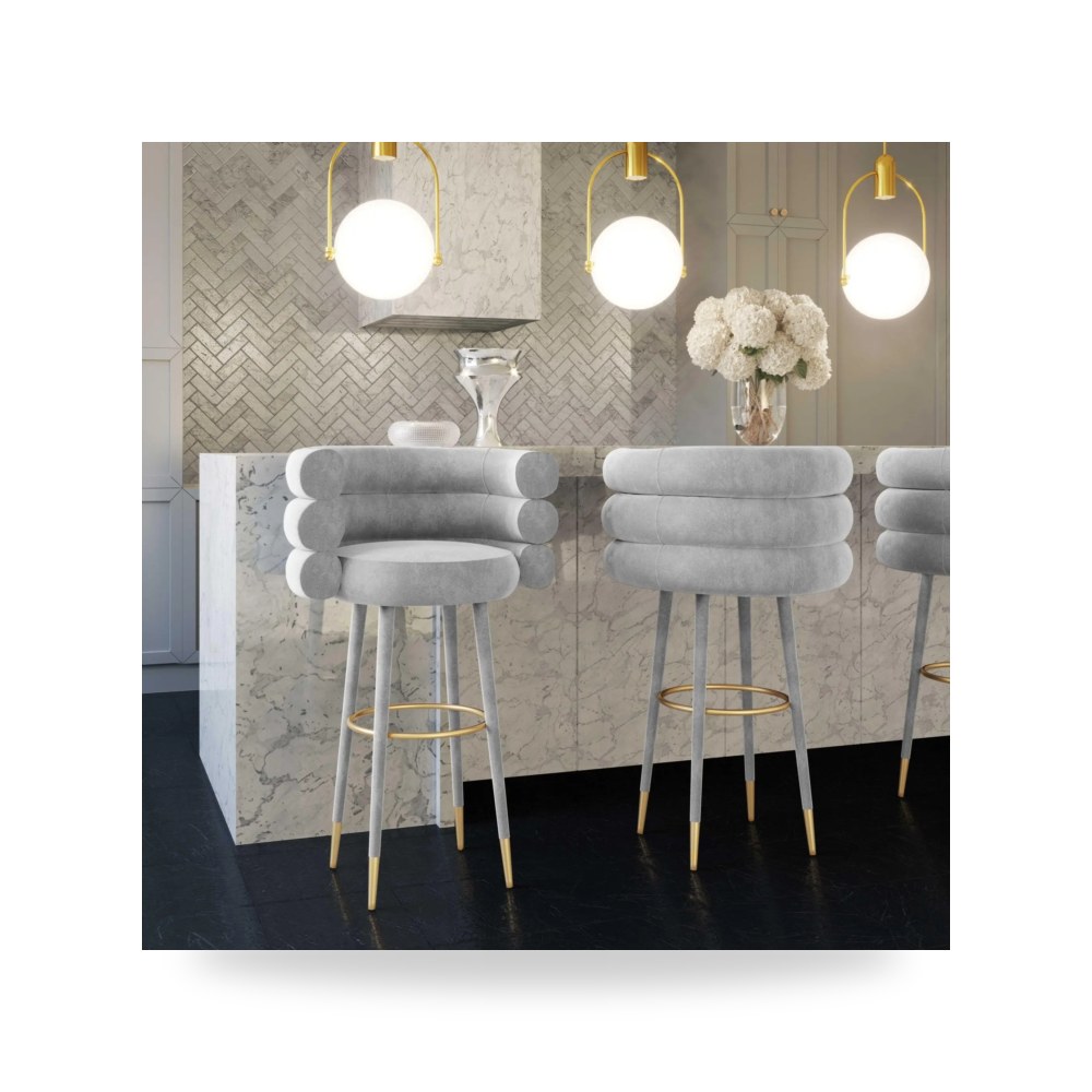 كرسي جلوس بتصميم أنيق - كرسي قطيفة رمادي Betty Counter TOV - من TOV Furniture