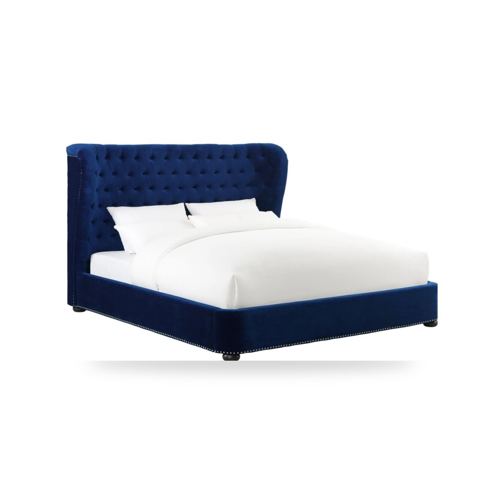سرير نوم فاخر - Finley Blue Velvet Bed in Queen - من TOV Furniture - طراز TOV-B32