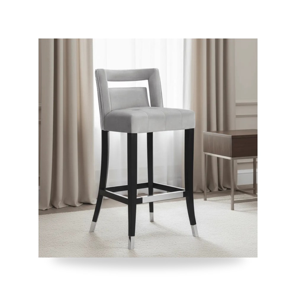 مقعد بار عالي فاخر - كرسي بار قطيفة رمادي Hart TOV - من TOV Furniture - طراز TOV-BS25