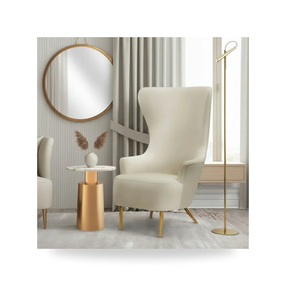 كرسي جلوس بتصميم أنيق - كرسي قطيفة كريمي Julia Wingback TOV - من TOV Furniture