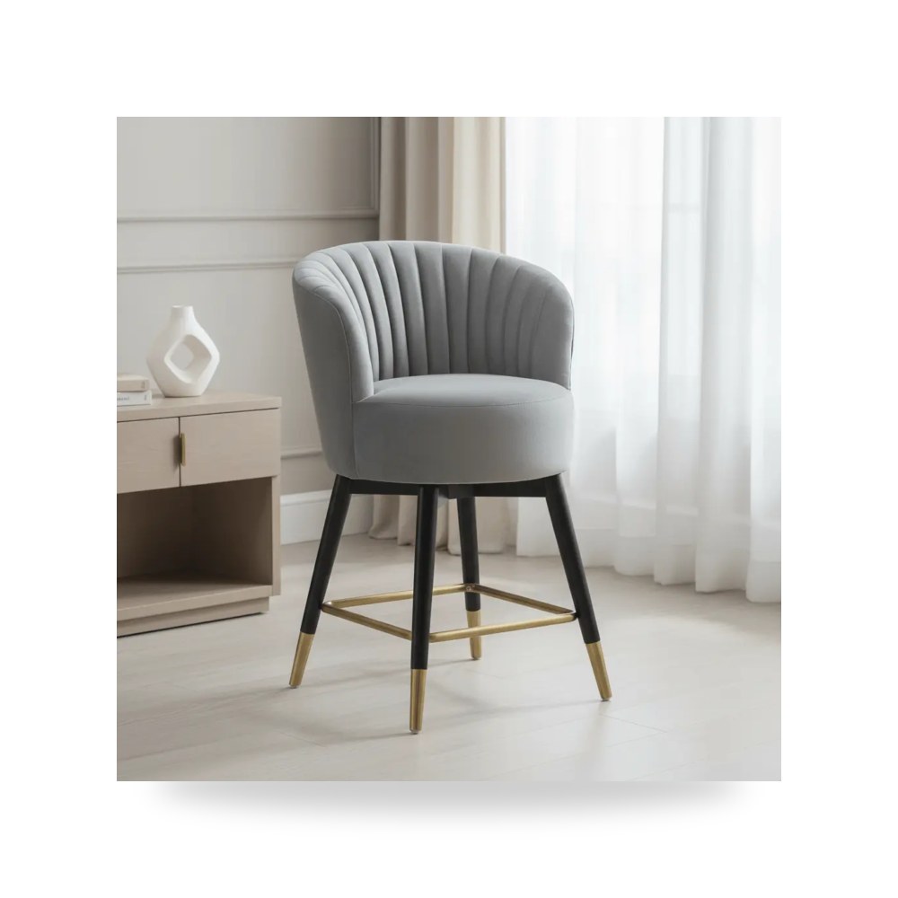 كراسي ومقاعد فاخرة - Liana Grey Velvet Swivel Stool - من TOV Furniture - طراز TOV-CS2054