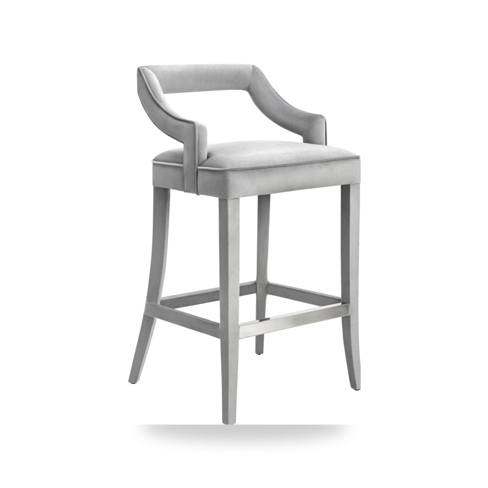 مقعد بار عالي فاخر - كرسي بار قطيفة رمادي Tiffany TOV - من TOV Furniture - طراز TOV-BS19