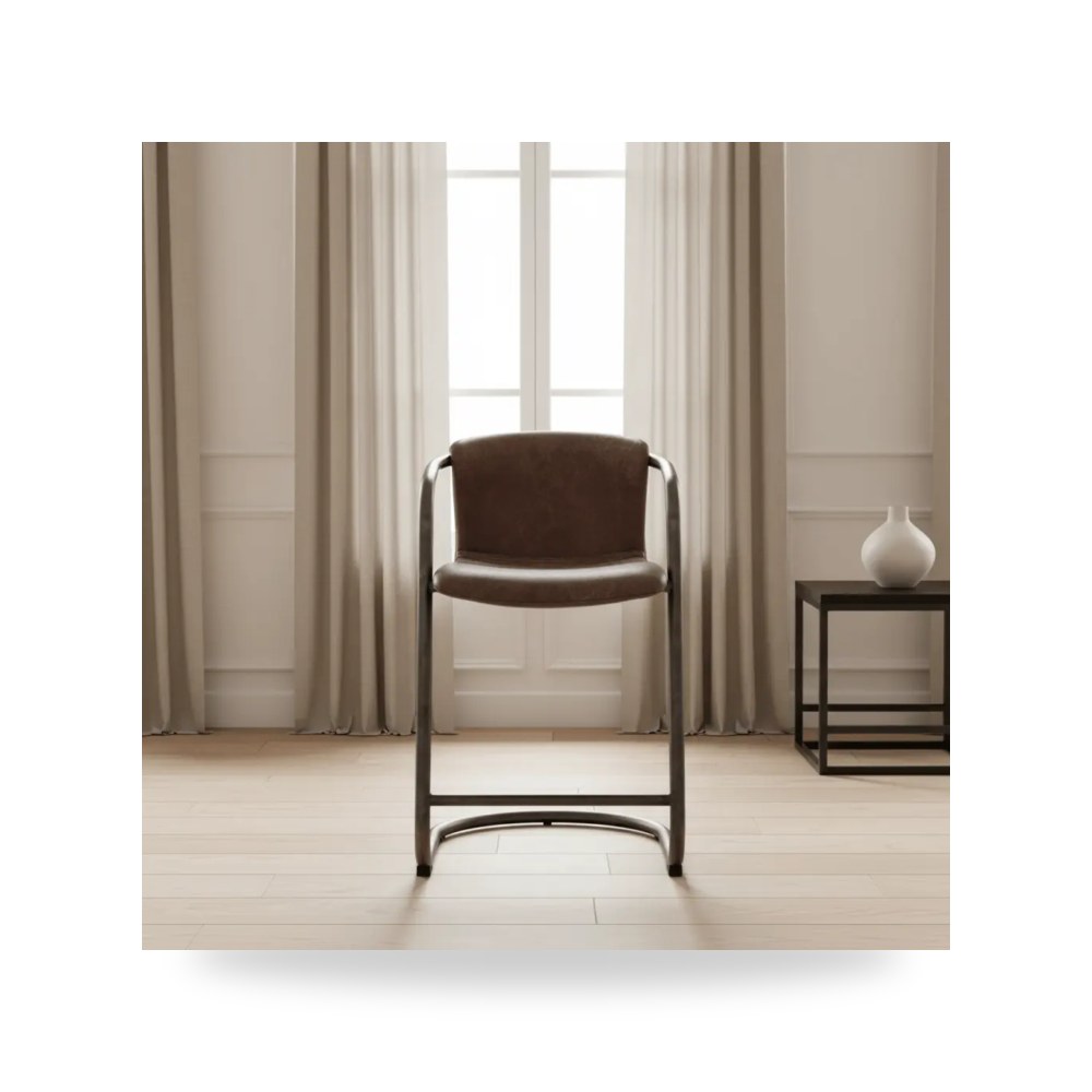 كرسي جلوس بتصميم أنيق - كرسي جلد بني Freeman Counter Leather M2 - من Moe's Home - طراز