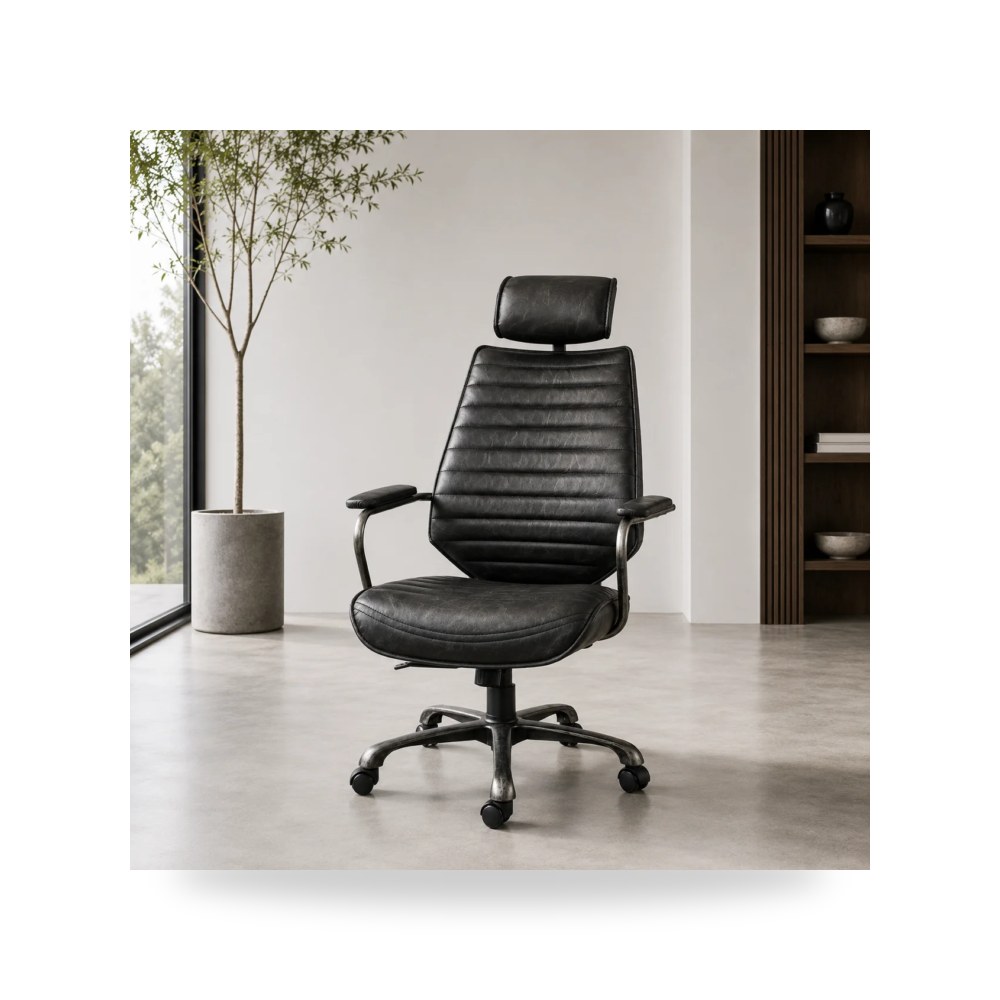 كرسي جلوس بتصميم أنيق - كرسي مكتب جلد أسود Executive Swivel Onyx - من Moe's Home