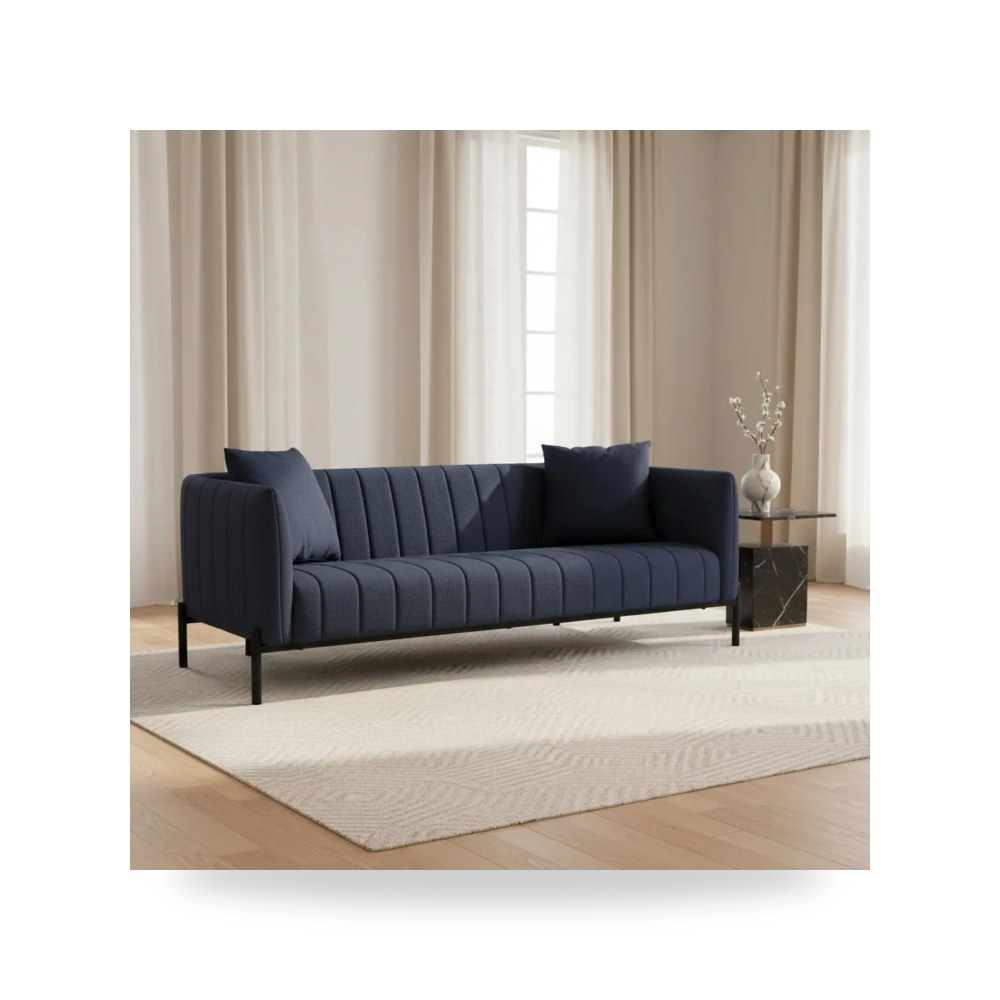 كنبة ثلاثية قماش جاكسون أزرق داكن Jaxon Dark Blue Sofa موديل VV-1002-19 Moe's Home