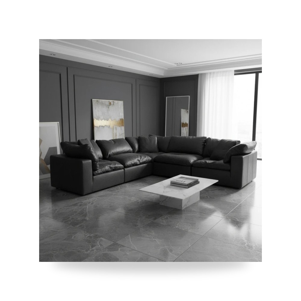 كراسي ومقاعد فاخرة - أريكة زاوية جلد أسود معتمد - من Moe's Home - طراز YJ-1010-02