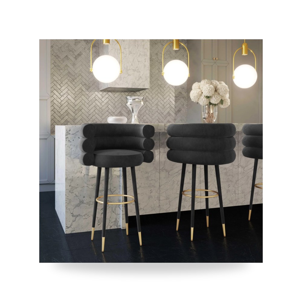 كرسي جلوس بتصميم أنيق - كرسي قطيفة أسود Betty Barstool TOV - من TOV Furniture