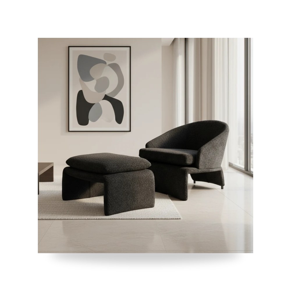 كرسي بذراعين فاخر - Adrian Black Accent Chair + Ottomanكرسي مفرد