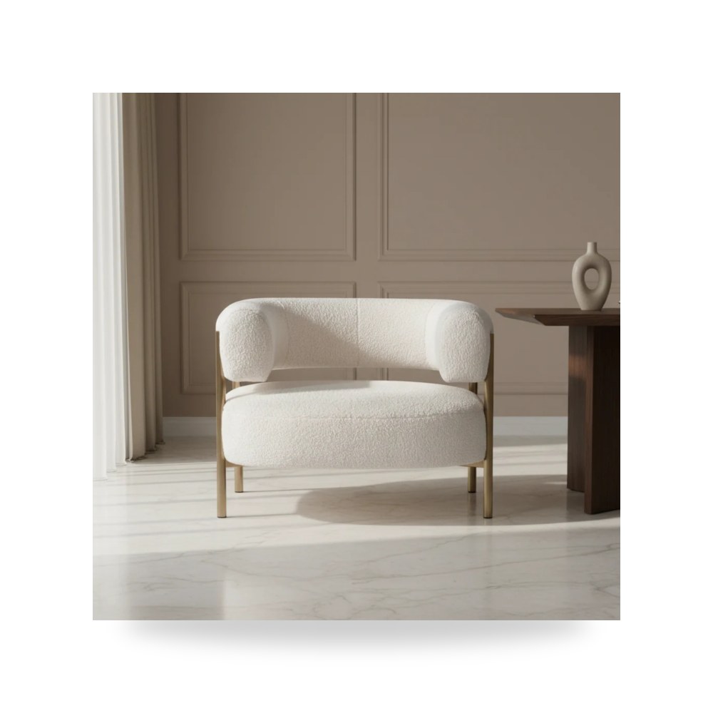 كرسي بذراعين فاخر - Damian Cream Accent Chair - طراز WR0802-0008-21