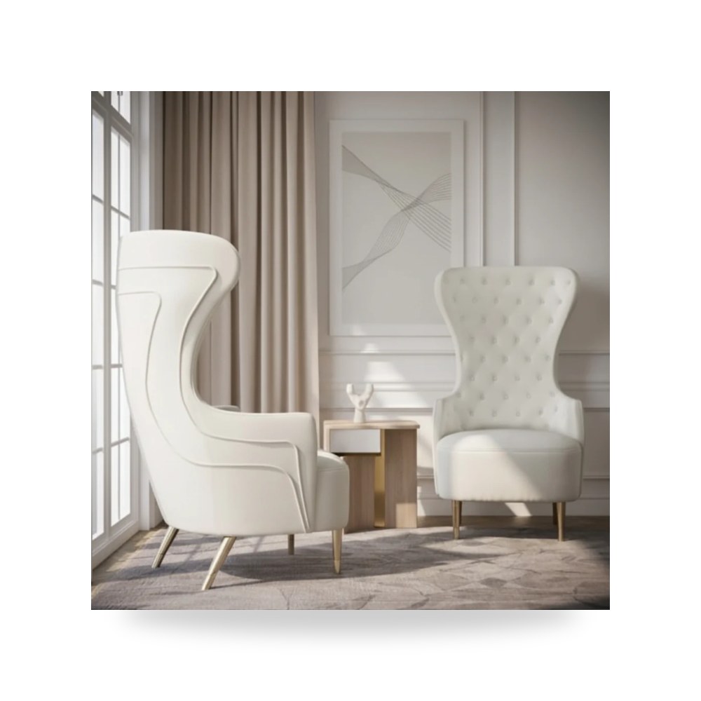 كرسي جلوس بتصميم أنيق - كرسي قطيفة كريمي Jezebel Wingback TOV - من TOV Furniture