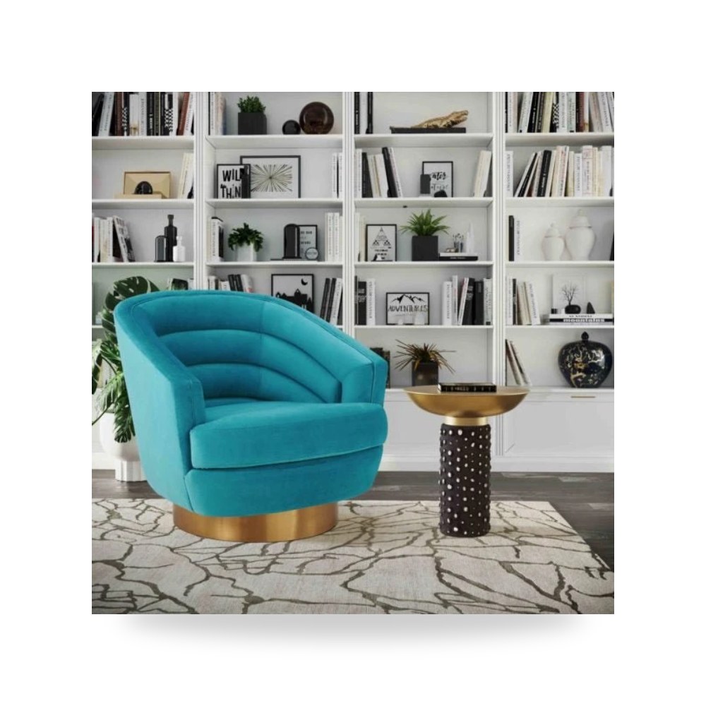 كرسي جلوس بتصميم أنيق - كرسي قطيفة أزرق Canyon Swivel TOV - من TOV Furniture