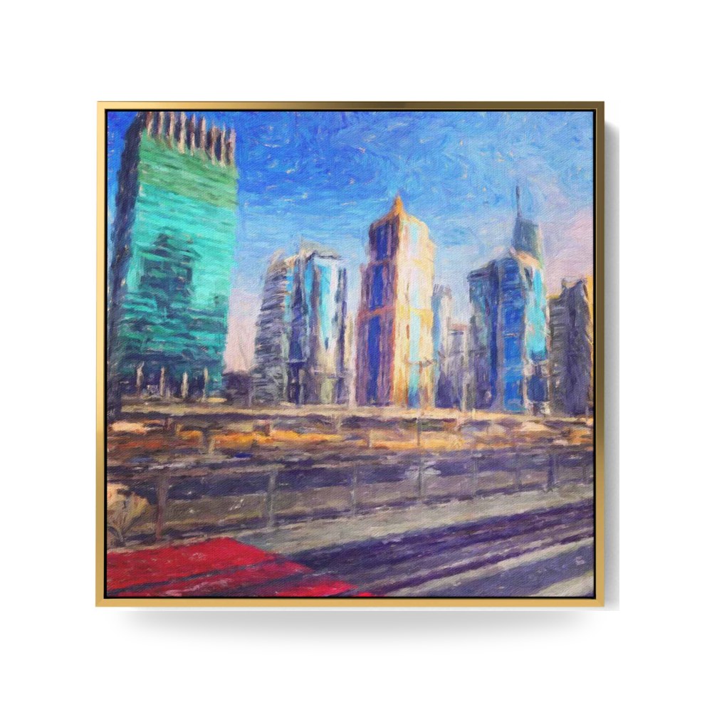 لوحة جدارية كانفس مربعات هندسية ذهبي LOWHA