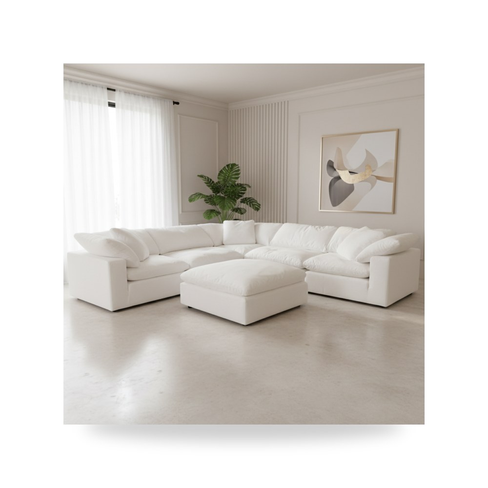 كراسي ومقاعد فاخرة - أريكة زاوية قماش أبيض Modular Livesmart - من Moe's Home - طراز