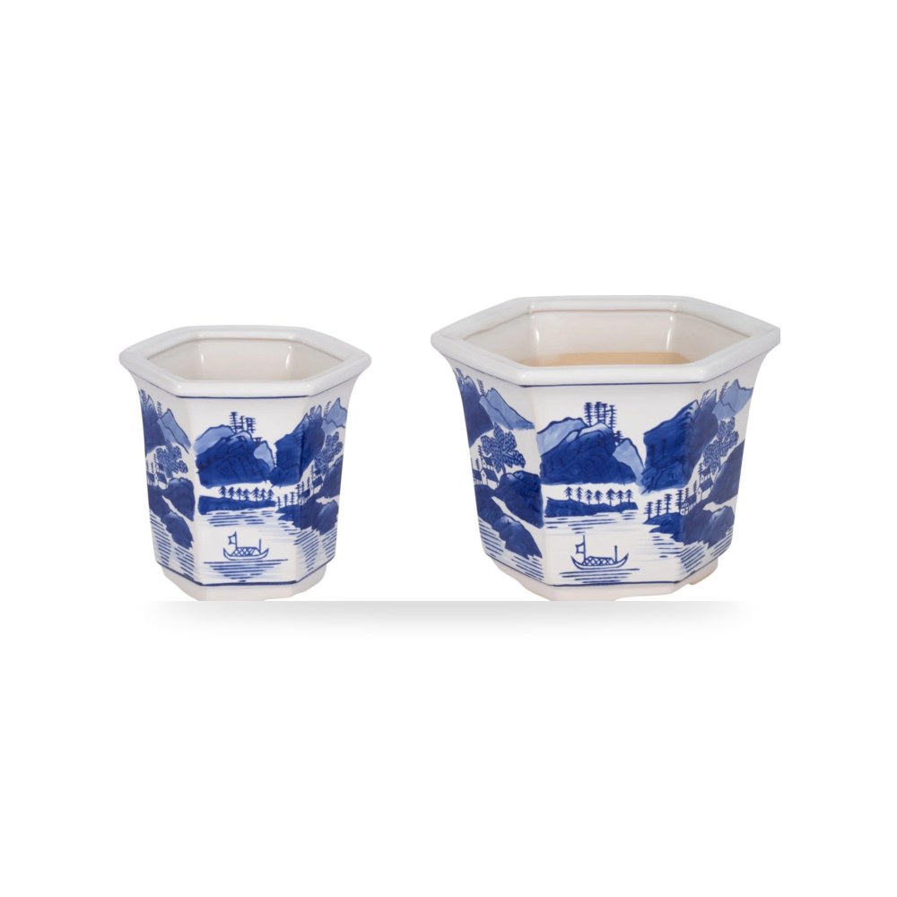 تحف وديكورات حدائق خارجية - حوض زرع خارجي أزرق Sagebrook Home موديل 19139 - مقاس 15.24cm