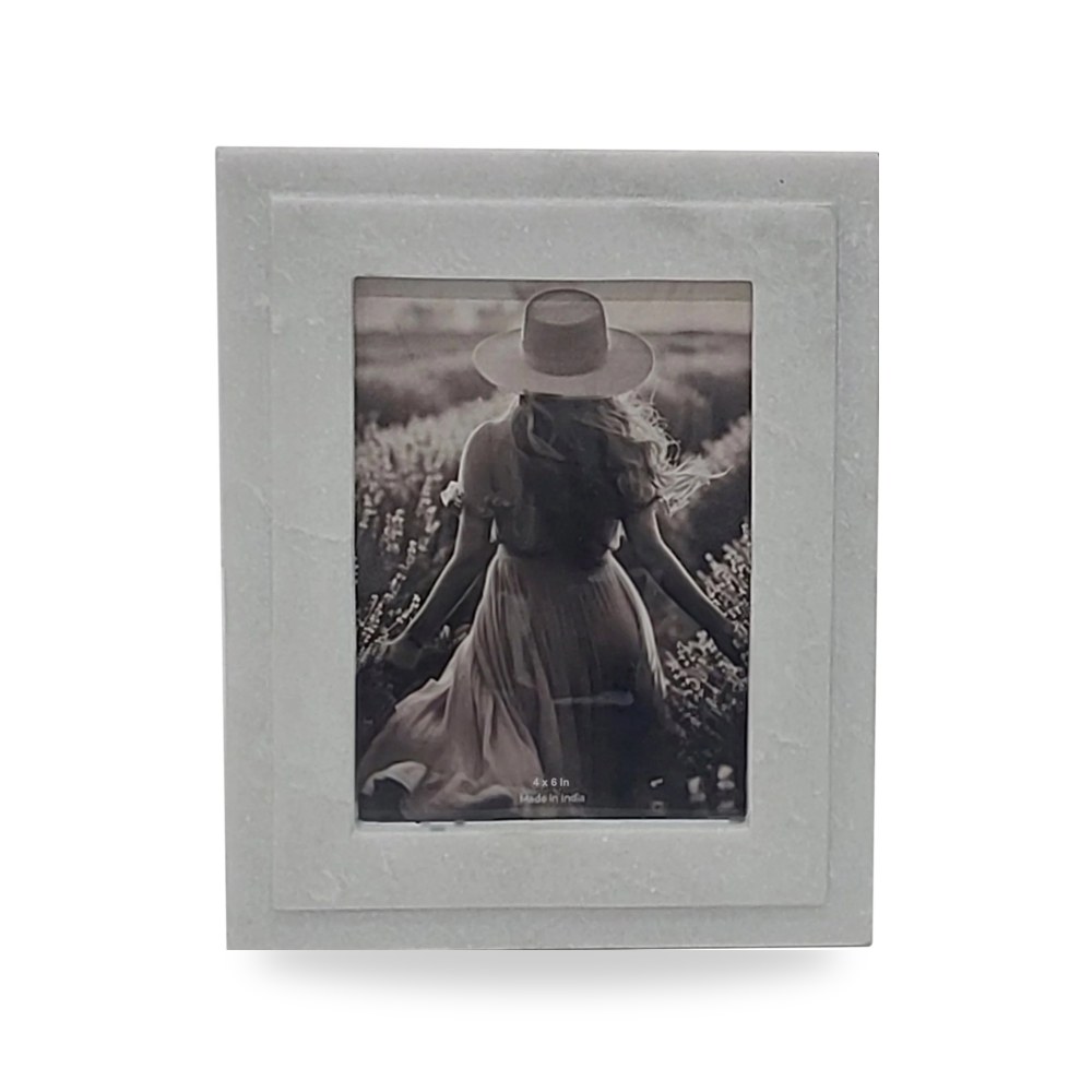 إطار برواز صورة 4x6 Marble Ridged , أبيض Sagebrook Home