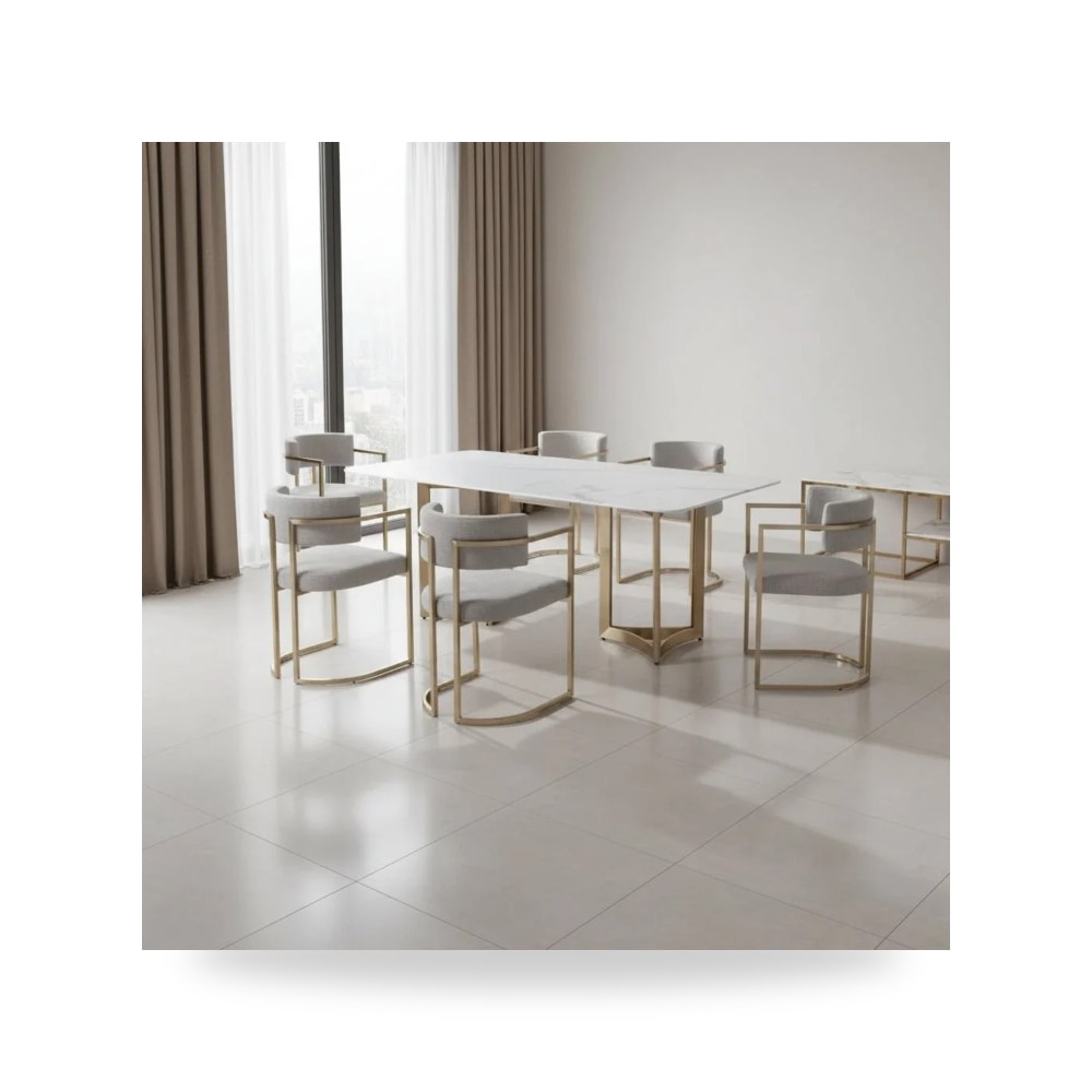 كرسي طعام فاخر - طاولة طعام أبيض Alexa Marble Base