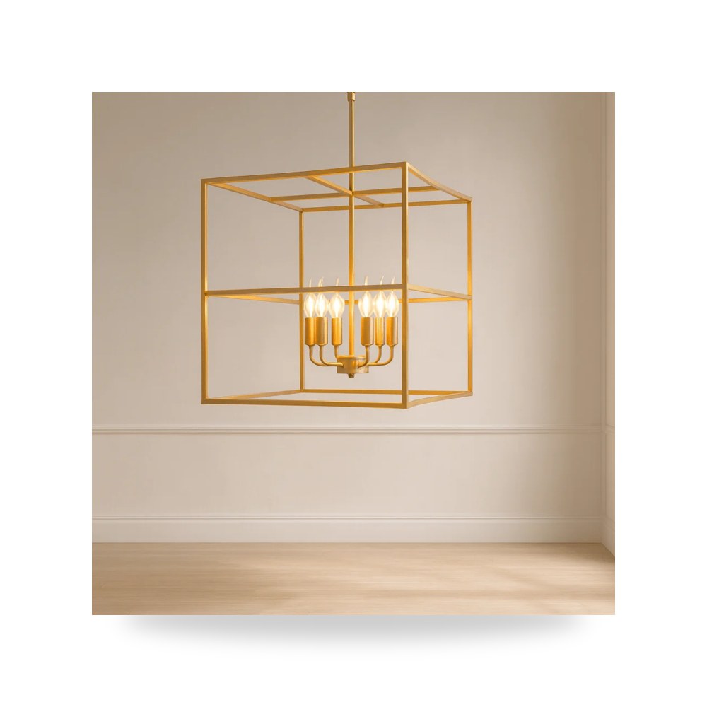 ثريا معلقة فاخرة - METAL 6 LIGHT CAGE CHANDELIER GOLD - من Sagebrook Home - طراز 52002-04