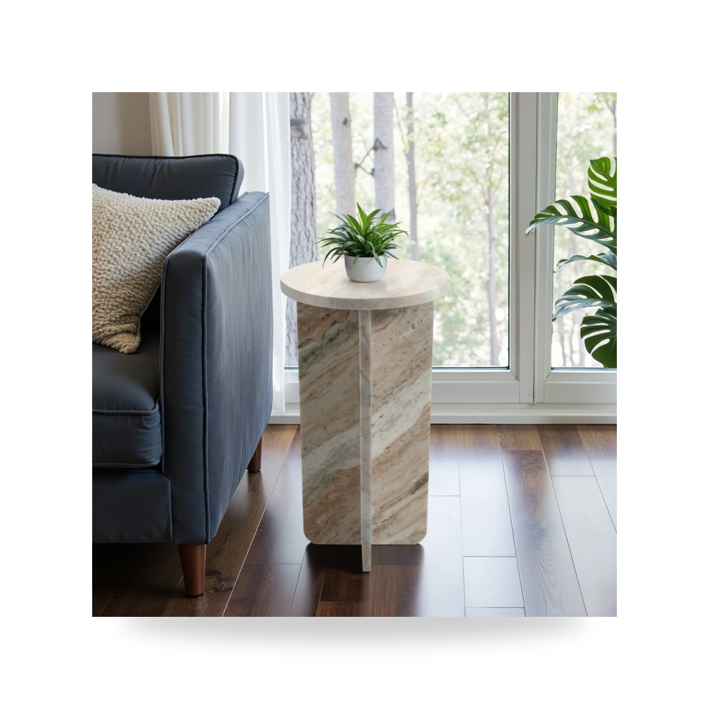 طاولة 22" BELLISO ROUNDED MARBLE , بني Sagebrook Home