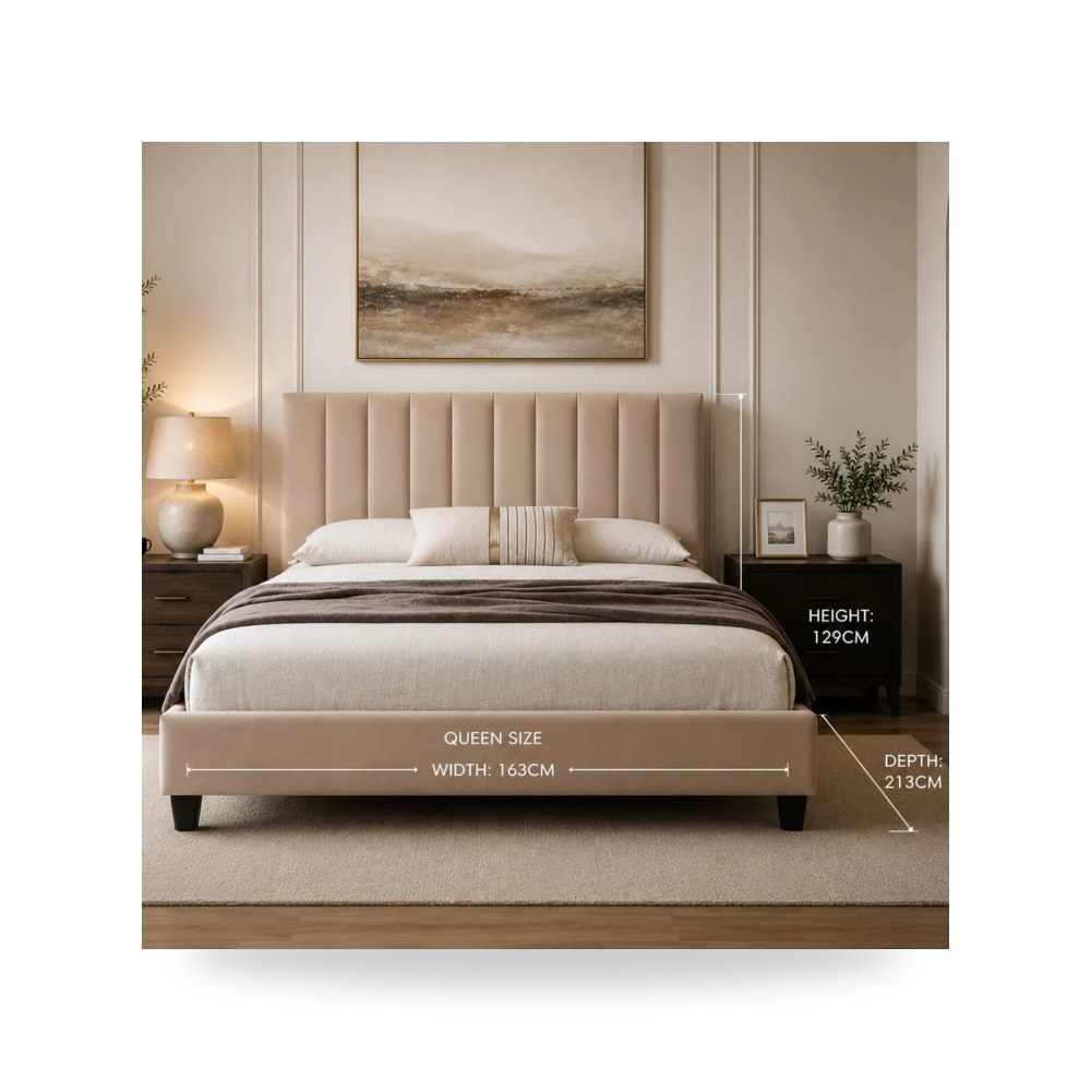 سرير نوم فاخر - MR Beige Bed - طراز WHC20-B10