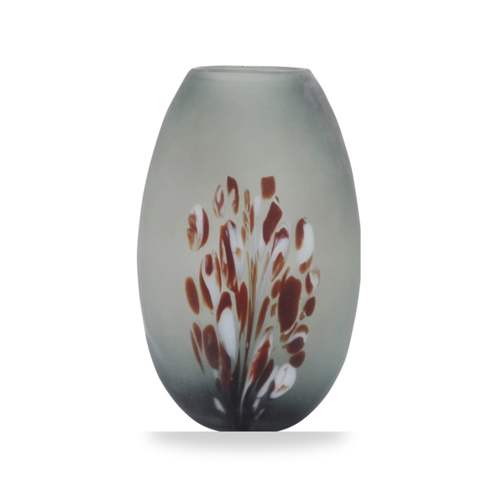 مزهرية فازة ديكور GLASS, 10''H, FROSTED WITH DETAIL أحمر Sagebrook Home
