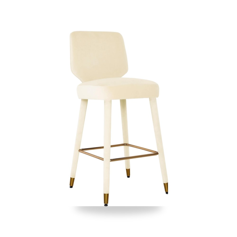 مقعد بار عالي فاخر - كرسي بار قطيفة كريمي Athena TOV - من TOV Furniture