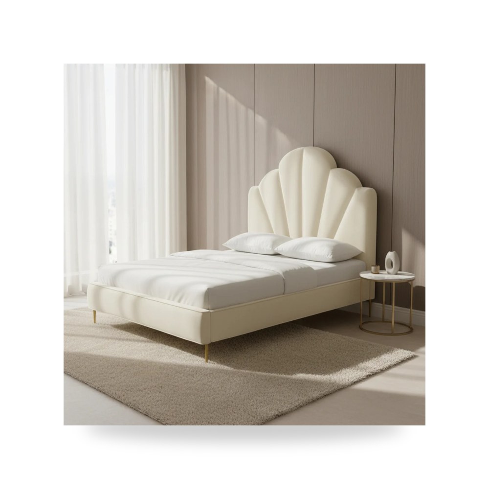 كراسي ومقاعد فاخرة - سرير قطيفة كريمي Bianca Queen TOV - من TOV Furniture