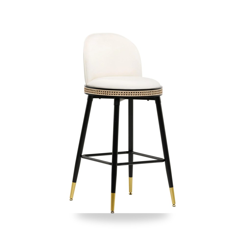 مقعد بار عالي فاخر - كرسي بار قطيفة كريمي Harley TOV - من TOV Furniture - طراز TOV-D68479