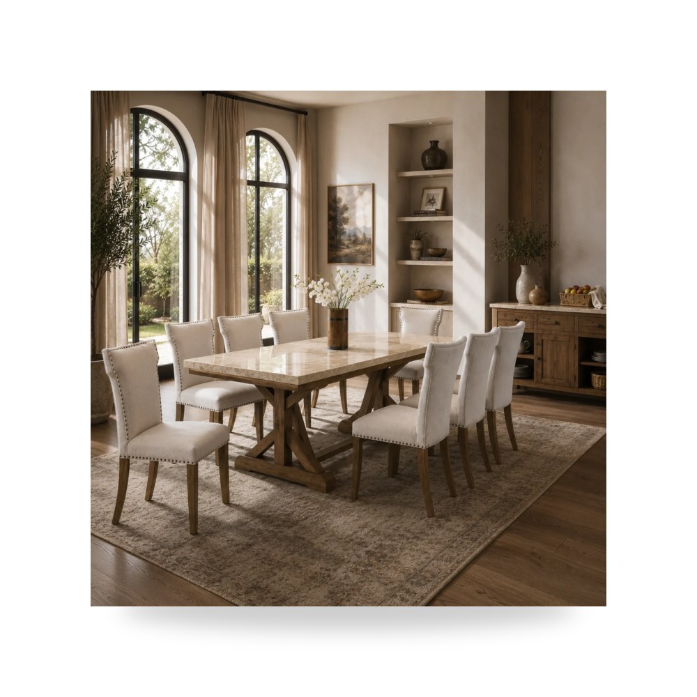 كرسي طعام فاخر - طقم غرفة طعام بني موديل TS - طراز TS-1007-8Set