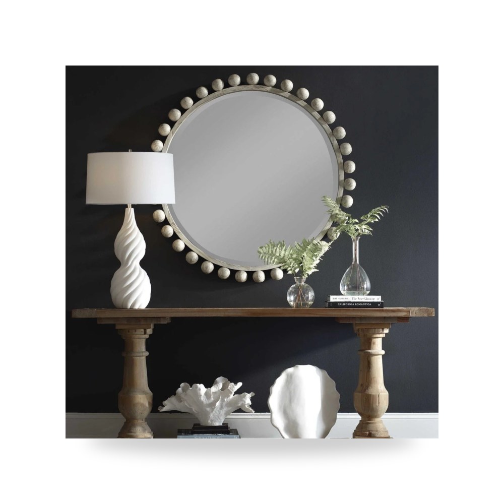 مرآة خشب عاجي Cyra Round Uttermost
