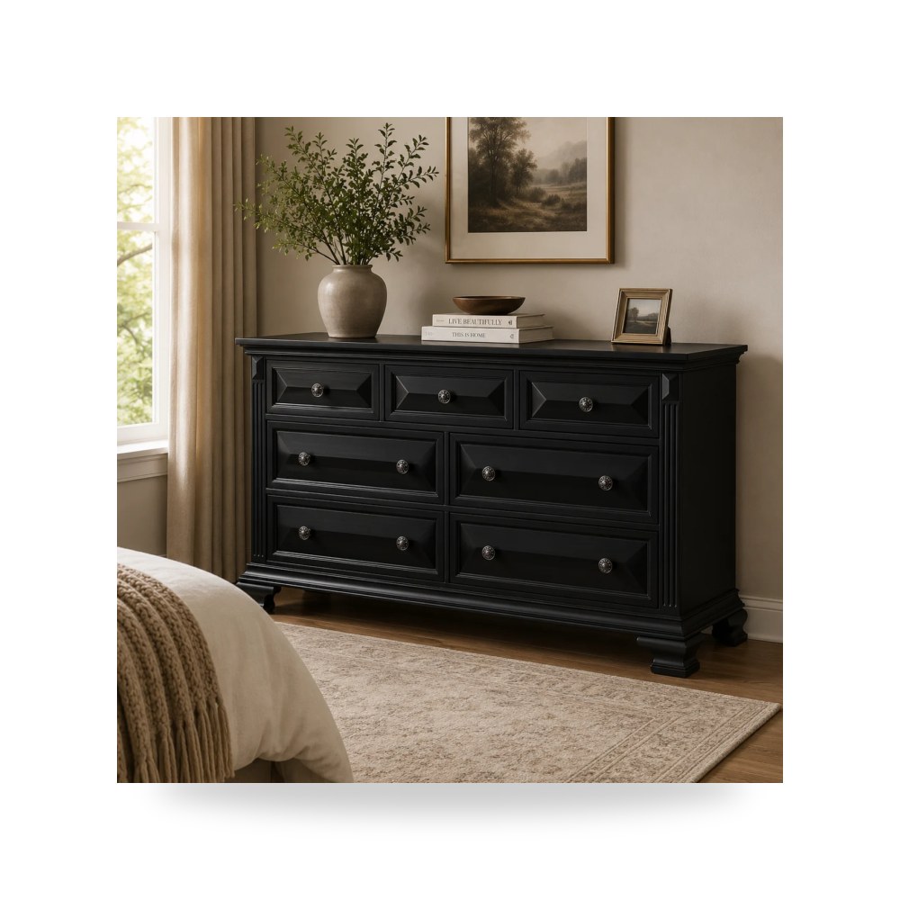 وحدة أدراج وكومودينة غرف نوم - Bridgestone 7-Drawer Dresser in Black - من