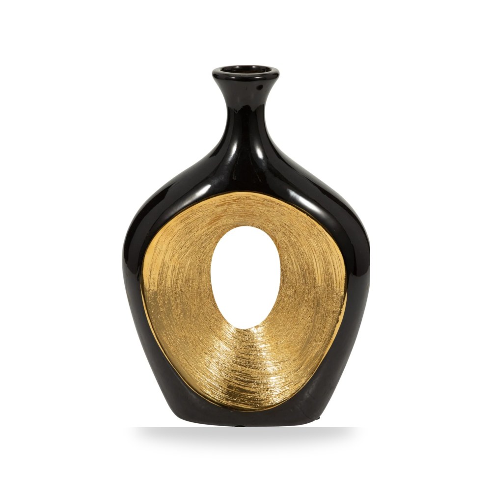 مزهرية وفازة ديكورية سيراميك أسود مطفي فاخر (Matte Black) بتقنية الطلاء الكهربائي