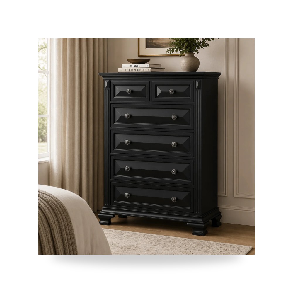 وحدة أدراج وكومودينة غرف نوم - Bridgestone 6-Drawer Chest in Black