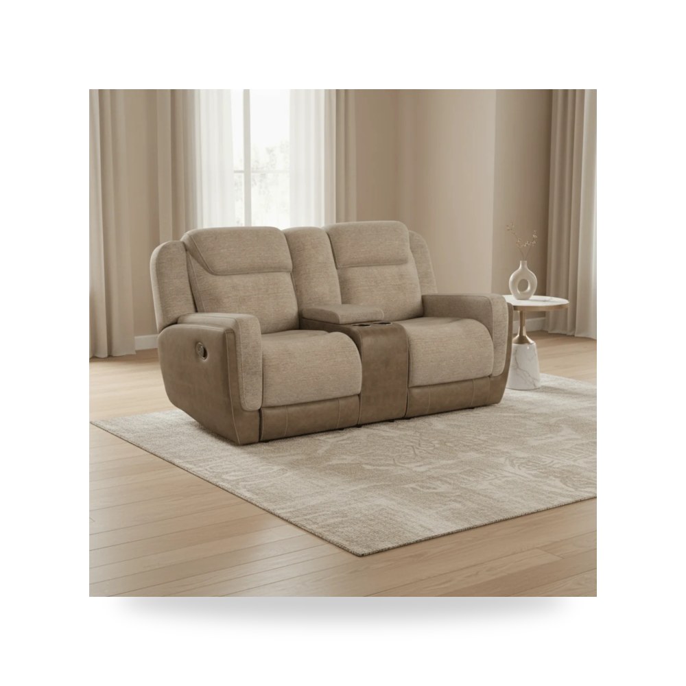 كنب ثنائي استرخاء ريكلاينر مع كونسول وسطي هورنت بيج Hornet Motion Loveseat
