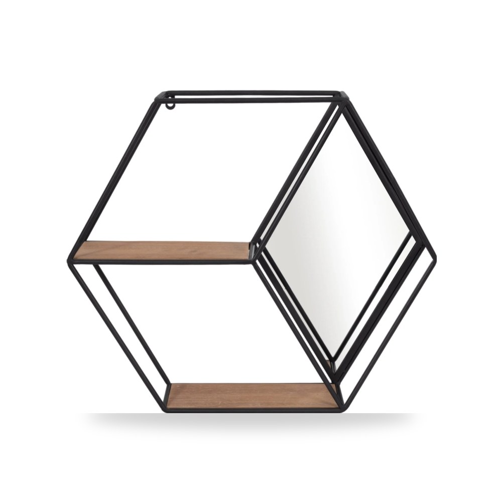مرآة خشب أسود METAL - WOOD HEXAGON Sagebrook Home