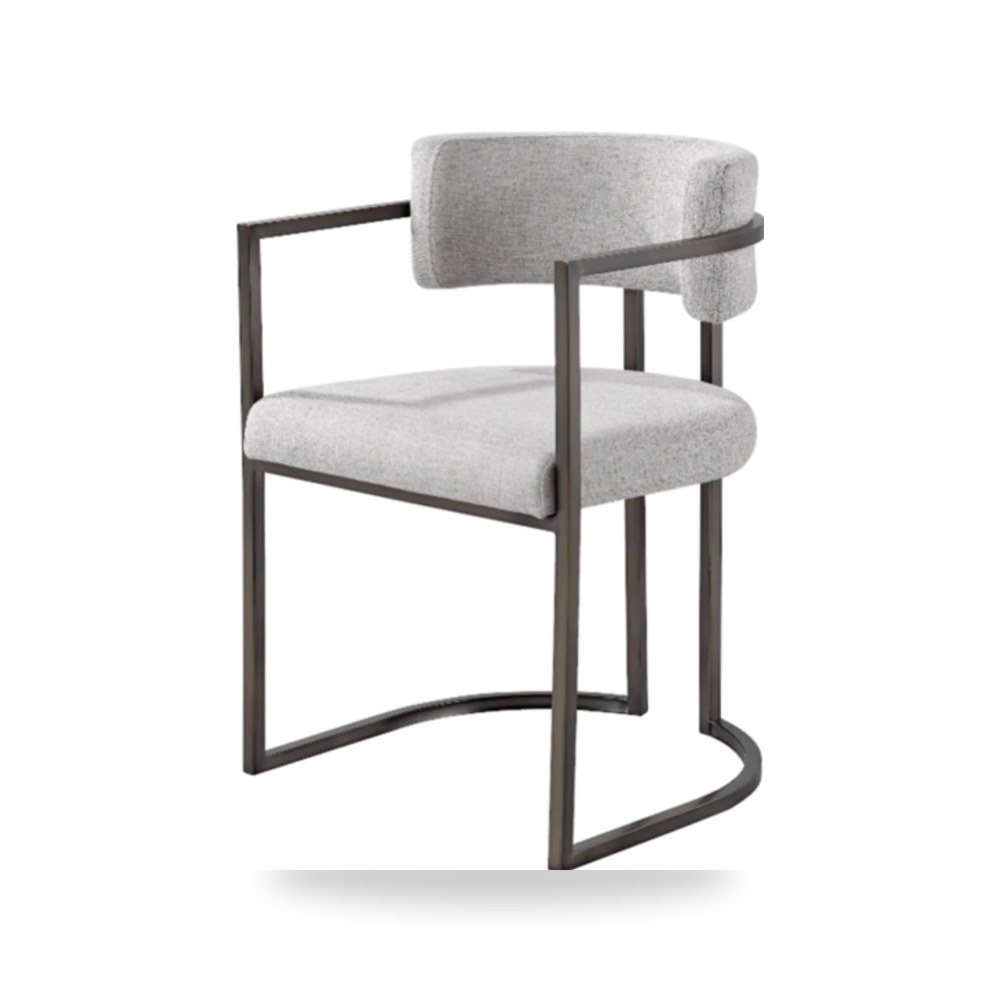 كرسي طعام فاخر - Alexa Light Grey Dining Chair- Bronze Legs