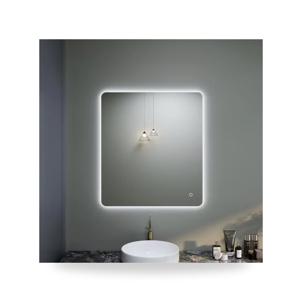 مرآة حمام ذكية بإضاءة LED مخفية 90×80 سم تحكم