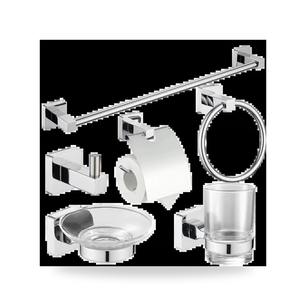 طقم اكسسوار قواعد مربع ستانلس ستيل كروم لايت موديل 8TU - A7002SET - CH3