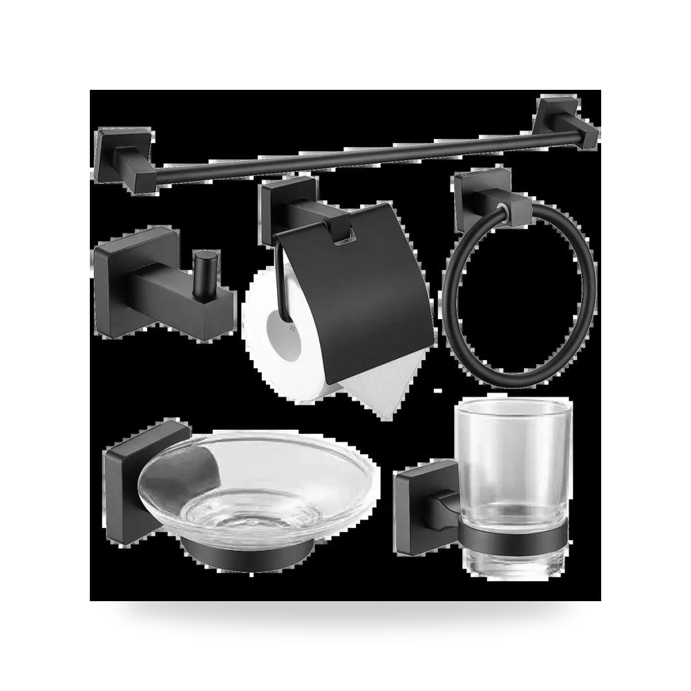 طقم اكسسوار قواعد مربع ستانلس ستيل اسود لايت موديل 8TU - A7002SET - BK3