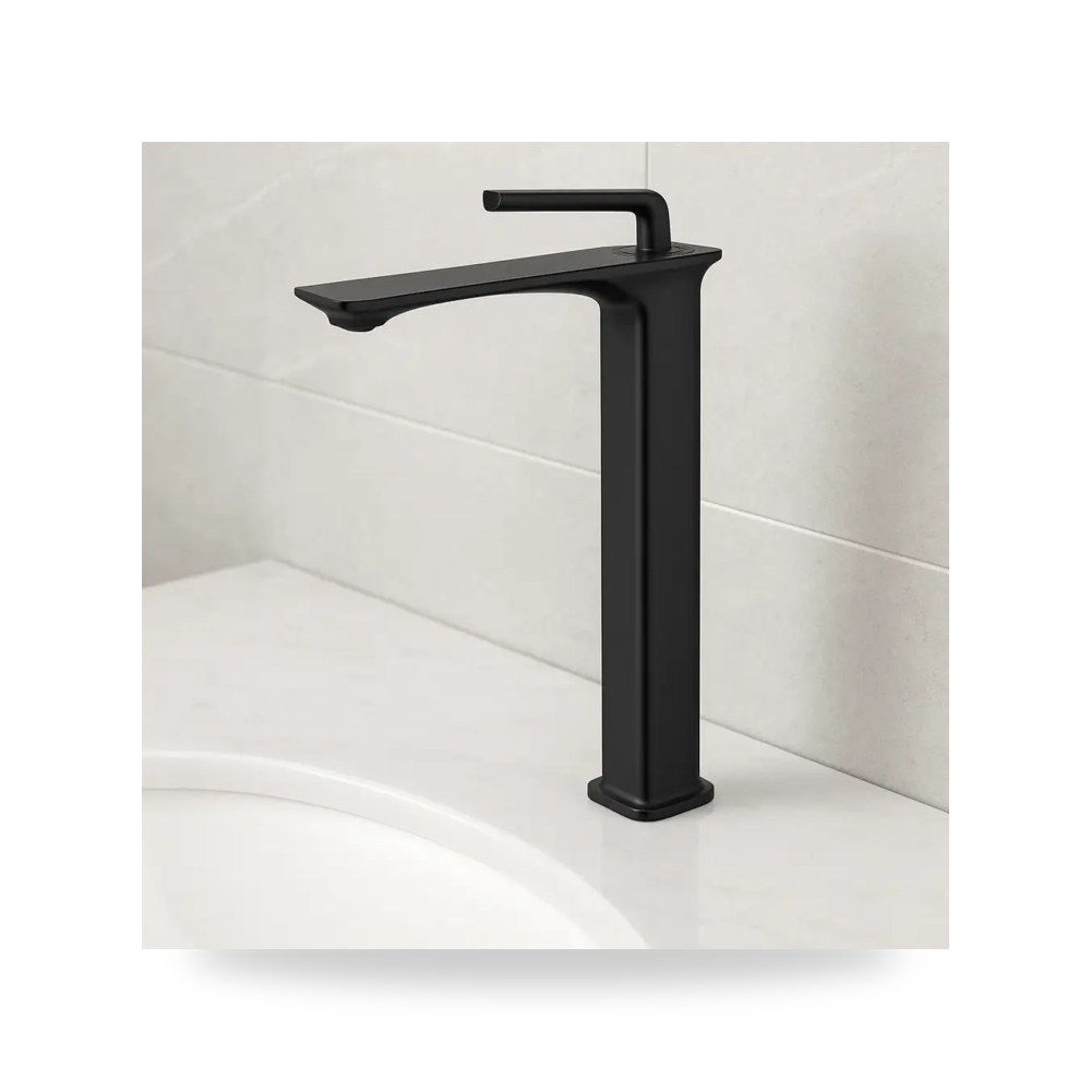 خلاط مغسلة طويل مربع راس مدور اسود موديل 8TU - M3036H - BK3