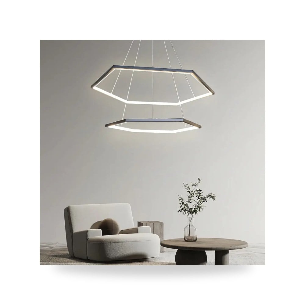 ثريا مودرن اسود 60 80 سم أضاءة اصفر LED لايت موديل 8HA - C5576 - 60+80BK+WW3